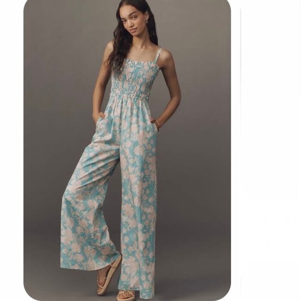 ANTHROPOLOGIE Hutch Sleeveless Smocked Vintage Floral Wide-Leg Jumpsuit, Small